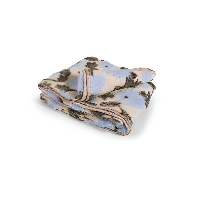 Coperta in lana cotta fatta in Italia con decoro fiordaliso su fondo beige, lavabile in lavatrice - una calda coperta per letto o divano perfetta come idea regalo di Natale